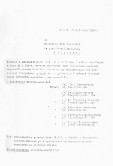Memoriał obywateli miasta Kórnika i Bnina do Miejskiej Rady Narodowej w Kórniku z dnia 3 maja 1958 r.