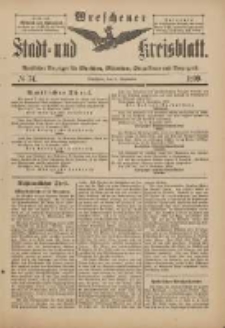 Wreschener Stadt und Kreisblatt: amtlicher Anzeiger für Wreschen, Miloslaw, Strzalkowo und Umgegend 1899.09.09 Nr74