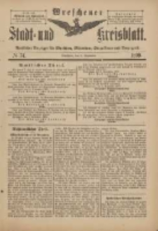 Wreschener Stadt und Kreisblatt: amtlicher Anzeiger für Wreschen, Miloslaw, Strzalkowo und Umgegend 1899.09.09 Nr74