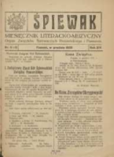 Śpiewak: miesięcznik literacko-muzyczny : organ Związku Kół Śpiewackich w Poznańskiem 1922.12 R.14 Nr11 i 12
