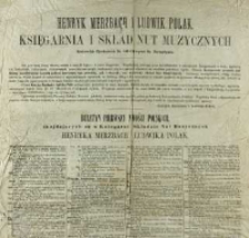 Biuletyn pierwszy nowości polskich znajdujących się w Księgarni i Składzie Nut Muzycznych Henryka Merzbacha i Ludwika Polaka