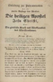 Einladung zur Pränumeration auf die zweite Auflage des Werkes: Die heiligen Apostel Jesu Christi, oder: Die göttliche Kraft und Wirksamkeit des Christenthums. Von Alons Klar