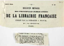 Bulletin Mensuel des principales publications de la libraire française publié par la librairie A. Frank