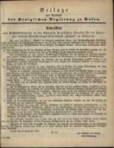 Beilage zum Amtsblatt der Königlichen Regierung zu Posen. Concession ... für die Feuer und Lebens-Verischerungs-Gesellschaft "Royal" in Liverpool.