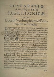 Comparatio propinquitatis Jagellonicae inter ducem Neoburgicum et principem Lotharingiae