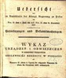 Wykaz urządzeń I obwieszczeń w Dzienniku Urzędowym Królewskiey Regencyi w Poznaniu od Nr. 27. (d. 4. Lipca) aż do włącznie Nr. 52. (d. 26. Grudnia) 1837. zawartych