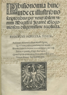 Phisionomia hinc inde ex illustribus scriptoribus: per [...] Joanne[m] Glogoviensem [...] recollecta