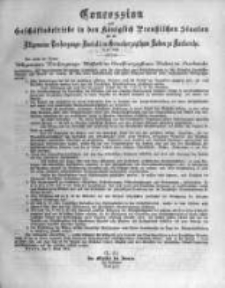 Concession zum Geschäftsbetriebe in den Königlich Preussischen Staaten Allgemeine Versorgungs-Anstalt in Grossherzogthum Baden zu Karlsruhe