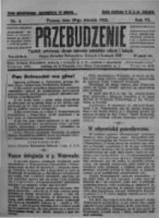 Przebudzenie: tygodnik poświęcony obronie interesów robotników rolnych i leśnych. Organ Związku Robotników Rolnych i Leśnych ZZP. 1925.01.29 R.7 Nr4