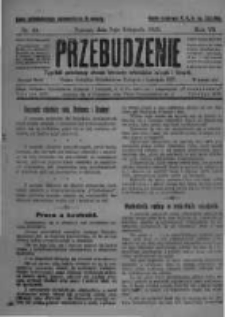 Przebudzenie: tygodnik poświęcony obronie interesów robotników rolnych i leśnych. Organ Związku Robotników Rolnych i Leśnych ZZP. 1925.11.05 R.7 Nr44