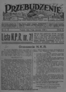 Przebudzenie: tygodnik poświęcony obronie interesów robotników rolnych i leśnych. Organ Związku Robotników Rolnych i Leśnych ZZP. 1928.01.19 R.10 Nr3