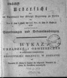 Wykaz urządzeń i obwieszczeń w Dzienniku Urzędowym Królewskiej Regencyi w Poznaniu od Numeru 27. (dnia 2. Lipca) do włącznie Numeru 53. (dnia 31. Grudnia) 1833 zawartych.