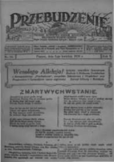 Przebudzenie: tygodnik poświęcony obronie interesów robotników rolnych i leśnych. Organ Związku Robotników Rolnych i Leśnych ZZP. 1928.04.05 R.10 Nr14