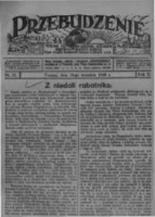 Przebudzenie: tygodnik poświęcony obronie interesów robotników rolnych i leśnych. Organ Związku Robotników Rolnych i Leśnych ZZP. 1928.09.13 R.10 Nr37