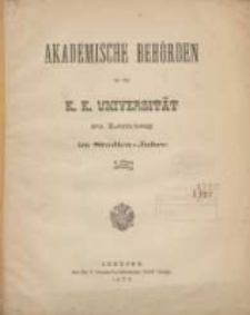 Akademische Behörden an der K.K. Universität zu Lemberg in Studien - Jahre 1878/1879
