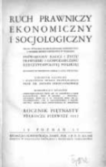 Ruch Prawniczy Ekonomiczny i Socjologiczny: organ Wydziału Prawno-Ekonomicznego Uniwersytetu i Wyższej Szkoły Handlowej w Poznaniu: poświęcony nauce i życiu prawnemu i gospodarczemu Rzeczypospolitej Polskiej 1935 R.15 I półrocze