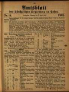 Amtsblatt der K&ouml;niglichen Regierung zu Posen. 1908.04.07 Nro.14