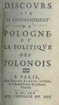 Discours sur le gouvernement de Pologne, ou la politique des Polonois