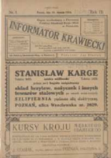 Informator Krawiecki: organ wychodzący z Pierwszej Polskiej Akademji Kroju i M&oacute;d w Poznaniu 1924.01.10 R.3 Nr1