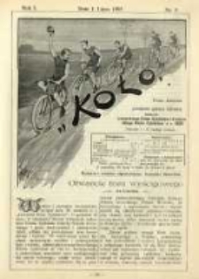Koło: pismo fachowe poświęcone sportowi kołowemu: organ Lwowskiego Klubu Cyklistów i Krakowskiego Klubu Cyklistów z r.1892 1895.07.01 R.1 Nr9