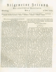 Allgemeine Zeitung: mit allerh&ouml;chsten Privilegien. 1809.01.03 Nro.3