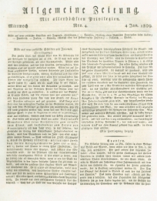 Allgemeine Zeitung: mit allerhöchsten Privilegien. 1809.01.04 Nro.4