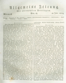 Allgemeine Zeitung: mit allerhöchsten Privilegien. 1809.01.18 Nro.18