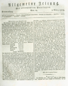 Allgemeine Zeitung: mit allerh&ouml;chsten Privilegien. 1809.03.09 Nro.68