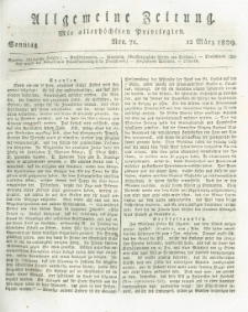 Allgemeine Zeitung: mit allerh&ouml;chsten Privilegien. 1809.03.12 Nro.71