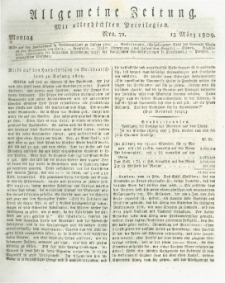 Allgemeine Zeitung: mit allerh&ouml;chsten Privilegien. 1809.03.13 Nro.72