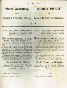 Gesetz-Sammlung f&uuml;r die K&ouml;niglichen Preussischen Staaten. 1854.05.27 No19