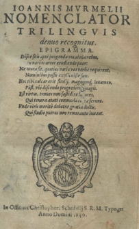 Joannis Murmelii Nomenclator trilinguis denuo recognitus