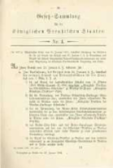 Gesetz-Sammlung f&uuml;r die K&ouml;niglichen Preussischen Staaten. 1884.01.29 No4