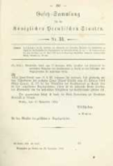 Gesetz-Sammlung f&uuml;r die K&ouml;niglichen Preussischen Staaten. 1884.11.28 No31