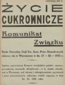 Życie Cukrownicze : miesięcznik : organ Zw. Zaw. Pracowników Przemysłu Cukrowniczego w Rzeczypospolitej Polskiej 1935 listopad R.13 Nr10