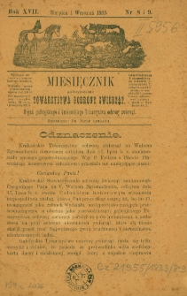 Miesięcznik Galicyjskiego Towarzystwa Ochrony Zwierząt. 1893 R.17 Nr8-9