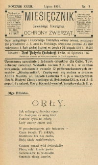 Miesięcznik Galicyjskiego Towarzystwa Ochrony Zwierząt. 1910 R.32 Nr7