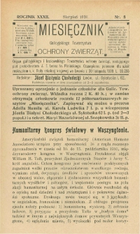 Miesięcznik Galicyjskiego Towarzystwa Ochrony Zwierząt. 1910 R.32 Nr8