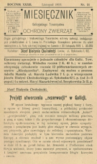 Miesięcznik Galicyjskiego Towarzystwa Ochrony Zwierząt. 1910 R.32 Nr11