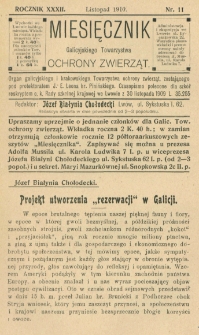 Miesięcznik Galicyjskiego Towarzystwa Ochrony Zwierząt. 1910 R.32 Nr11