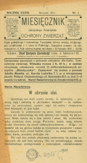 Miesięcznik Galicyjskiego Towarzystwa Ochrony Zwierząt. 1911 R.33 Nr1