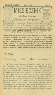 Miesięcznik Galicyjskiego Towarzystwa Ochrony Zwierząt. 1911 R.33 Nr2