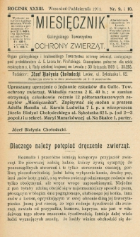 Miesięcznik Galicyjskiego Towarzystwa Ochrony Zwierząt. 1911 R.33 Nr9-10