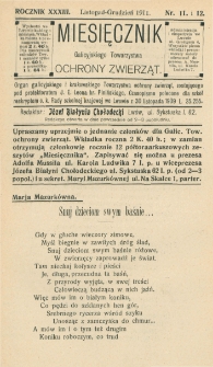 Miesięcznik Galicyjskiego Towarzystwa Ochrony Zwierząt. 1911 R.33 Nr11-12