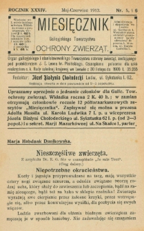 Miesięcznik Galicyjskiego Towarzystwa Ochrony Zwierząt. 1912 R.34 Nr5-6
