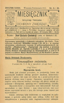 Miesięcznik Galicyjskiego Towarzystwa Ochrony Zwierząt. 1912 R.34 Nr9-10