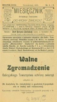 Miesięcznik Galicyjskiego Towarzystwa Ochrony Zwierząt. 1913 R.35 Nr1-2