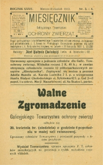 Miesięcznik Galicyjskiego Towarzystwa Ochrony Zwierząt. 1913 R.35 Nr3-4