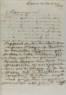 List Jakuba Pucheta do Jana Sebastiana Szembeka, Rzym 30.05.1720