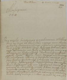 List Katarzyny Kolumby Tarłówny wizytki do Jana Sebastiana Szembeka, 04.06.1724